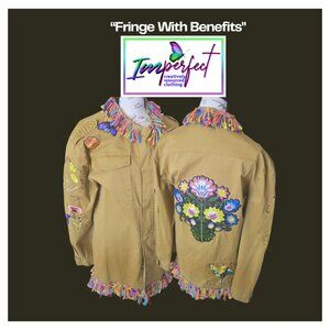 Upcycled lightweight embroidered patches on lightweight jacket
